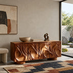 Handcrafted Sideboard With Flowing Grain Carved Doors For Entryway