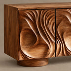 Handcrafted Sideboard With Flowing Grain Carved Doors For Entryway