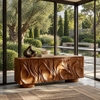 Handcrafted Sideboard With Flowing Grain Carved Doors For Entryway