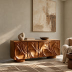 Handcrafted Sideboard With Flowing Grain Carved Doors For Entryway