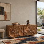 Handcrafted Sideboard With Flowing Grain Carved Doors For Entryway