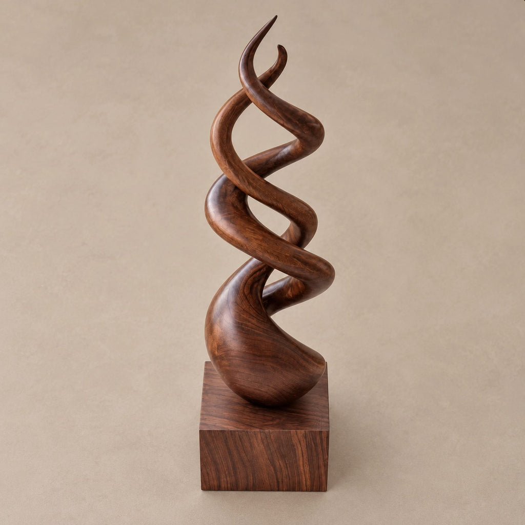 Modern Wood Sculpture With Double Helix Twist For Living Room