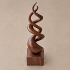Modern Wood Sculpture With Double Helix Twist For Living Room