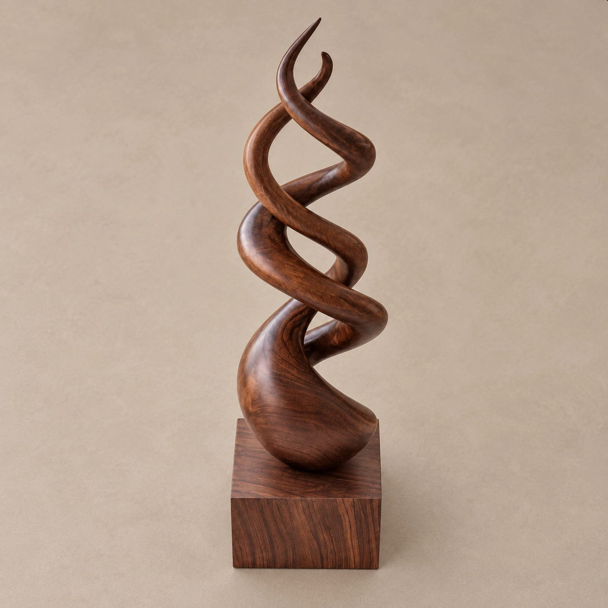 Modern Wood Sculpture With Double Helix Twist For Living Room