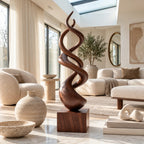 Modern Wood Sculpture With Double Helix Twist For Living Room