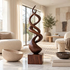 Modern Wood Sculpture With Double Helix Twist For Living Room