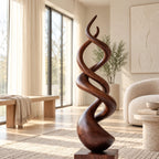 Modern Wood Sculpture With Double Helix Twist For Living Room