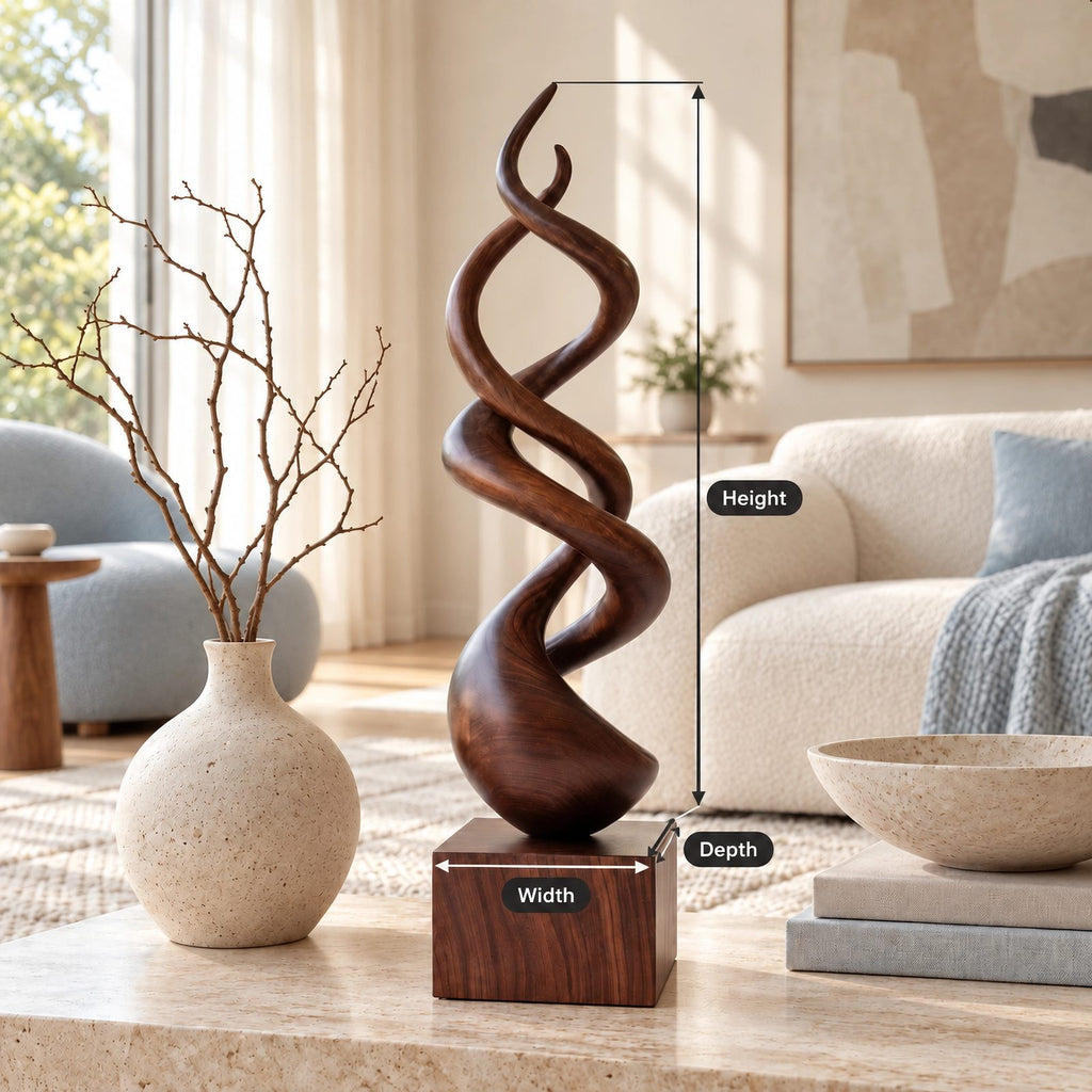 Modern Wood Sculpture With Double Helix Twist For Living Room