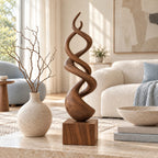 Modern Wood Sculpture With Double Helix Twist For Living Room