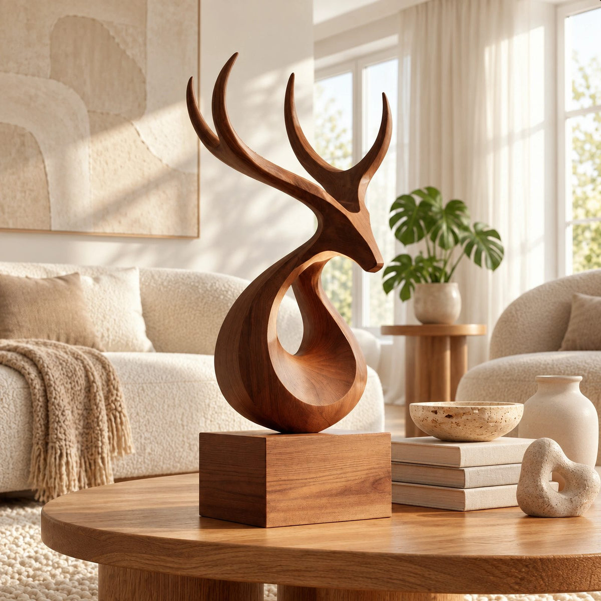 Organic Wood Sculpture With Branching Curved Form For Living Room
