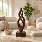 Handcrafted Wood Sculpture With Flame Tip Loop Twist For Entryway