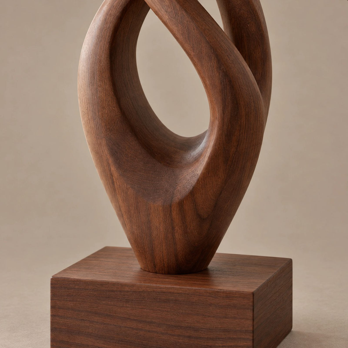 Handcrafted Wood Sculpture With Flame Tip Loop Twist For Entryway
