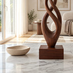 Handcrafted Wood Sculpture With Flame Tip Loop Twist For Entryway
