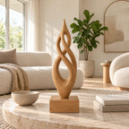 Handcrafted Wood Sculpture With Flame Tip Loop Twist For Entryway