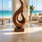 Coastal Wood Sculpture With Twin Flame Tendrils For Living Room