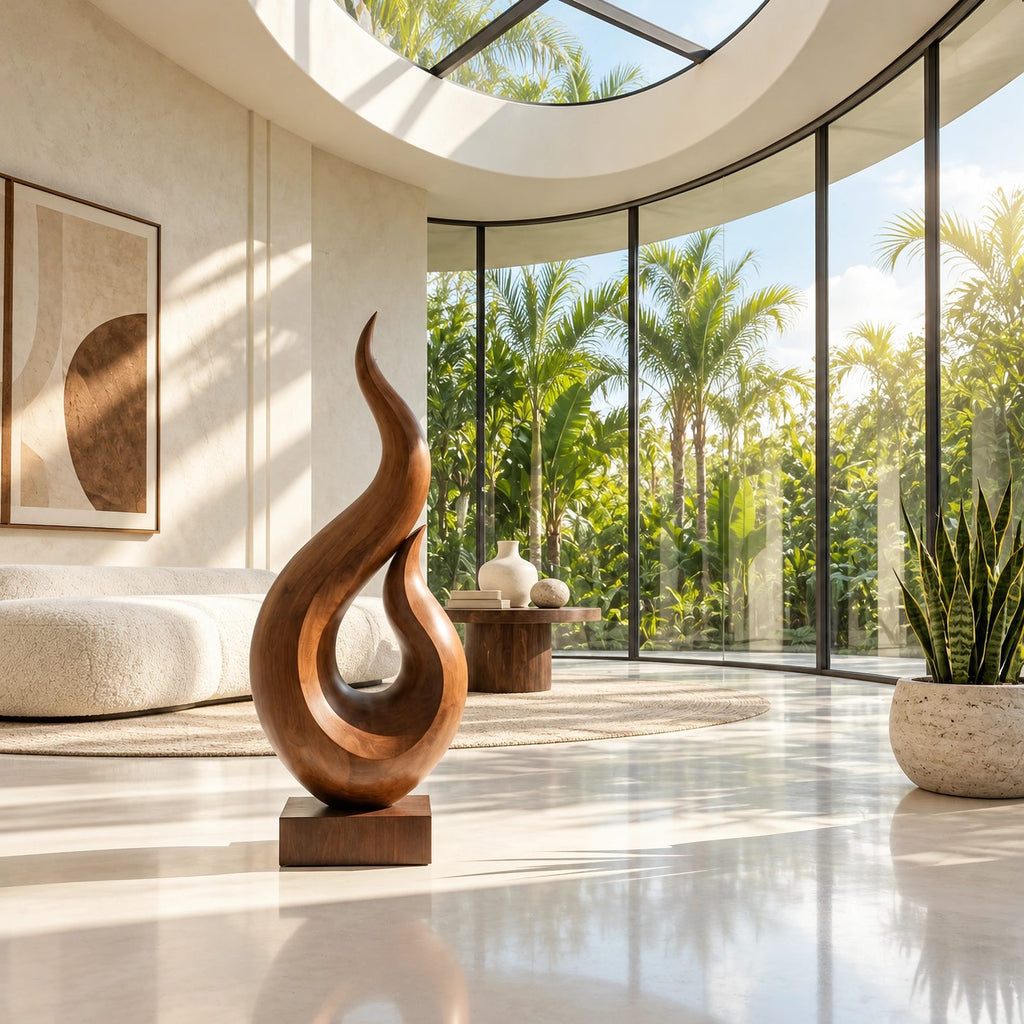 Coastal Wood Sculpture With Twin Flame Tendrils For Living Room