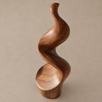 Minimalist Wood Sculpture With Tall Ribbon Spiral Form For Entryway