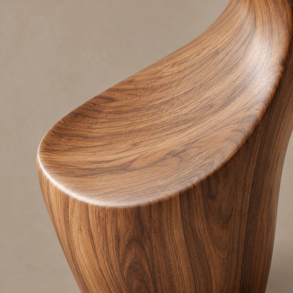 Minimalist Wood Sculpture With Tall Ribbon Spiral Form For Entryway