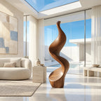 Minimalist Wood Sculpture With Tall Ribbon Spiral Form For Entryway