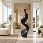 Minimalist Wood Sculpture With Tall Ribbon Spiral Form For Entryway