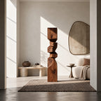 Rustic Wood Sculpture With Stacked Geometric Form For Living Room