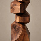 Rustic Wood Sculpture With Stacked Geometric Form For Living Room