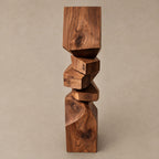 Rustic Wood Sculpture With Stacked Geometric Form For Living Room