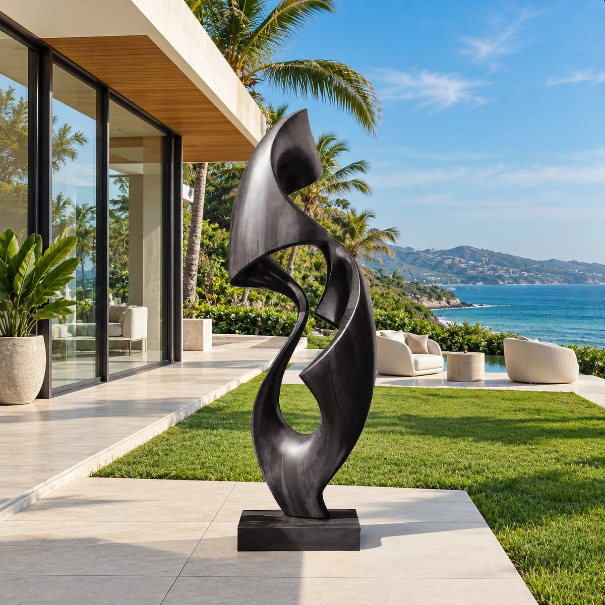 Organic Twisted Wood Sculpture With Open Spiral Form For Living Room