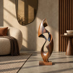 Organic Twisted Wood Sculpture With Open Spiral Form For Living Room