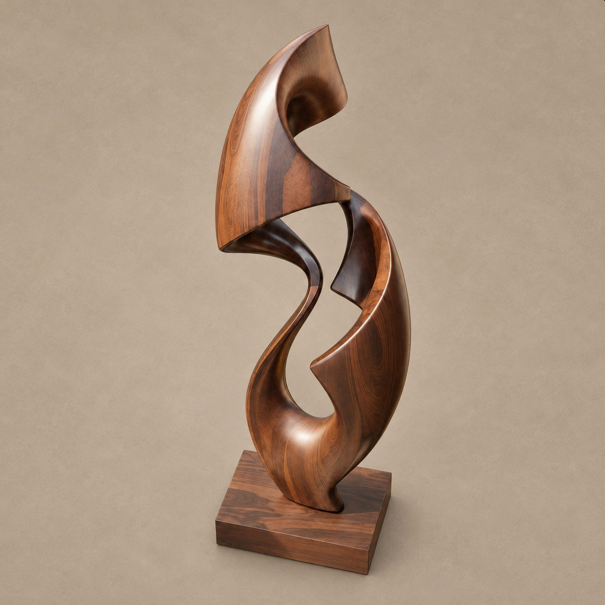 Organic Twisted Wood Sculpture With Open Spiral Form For Living Room