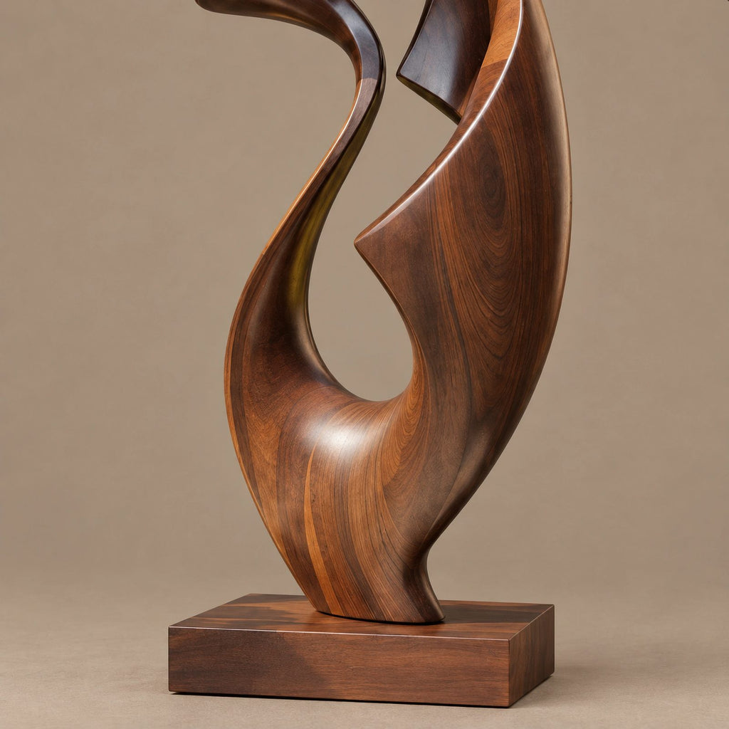 Organic Twisted Wood Sculpture With Open Spiral Form For Living Room