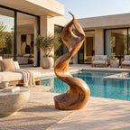 Contemporary Wood Sculpture With Flowing S Curve Twist For Living Room