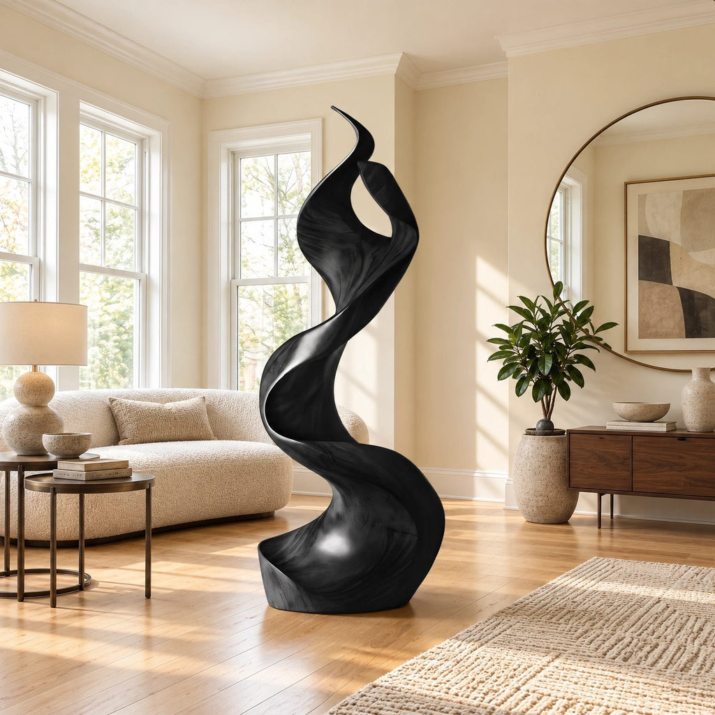 Contemporary Wood Sculpture With Flowing S Curve Twist For Living Room