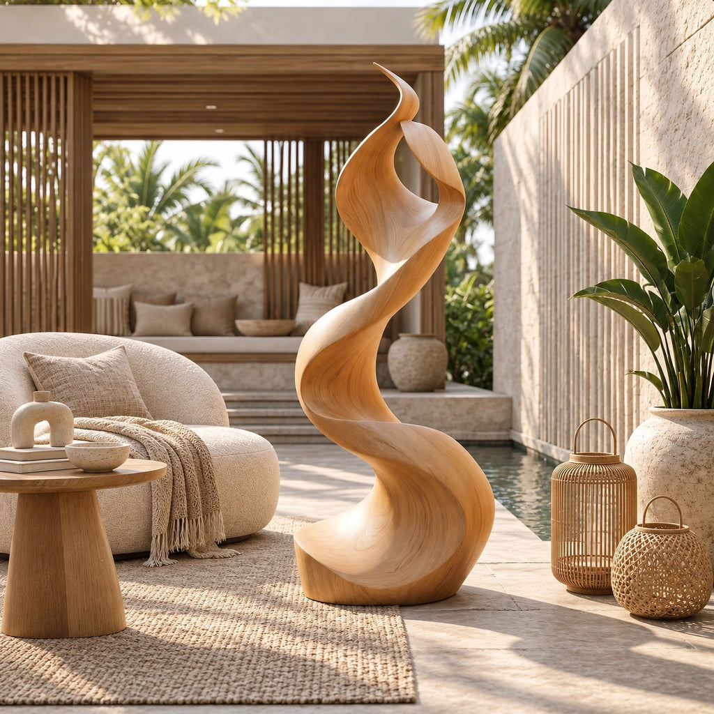 Contemporary Wood Sculpture With Flowing S Curve Twist For Living Room