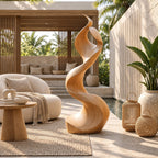 Contemporary Wood Sculpture With Flowing S Curve Twist For Living Room