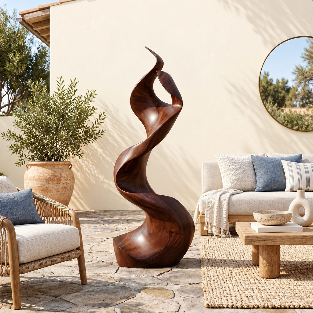 Contemporary Wood Sculpture With Flowing S Curve Twist For Living Room