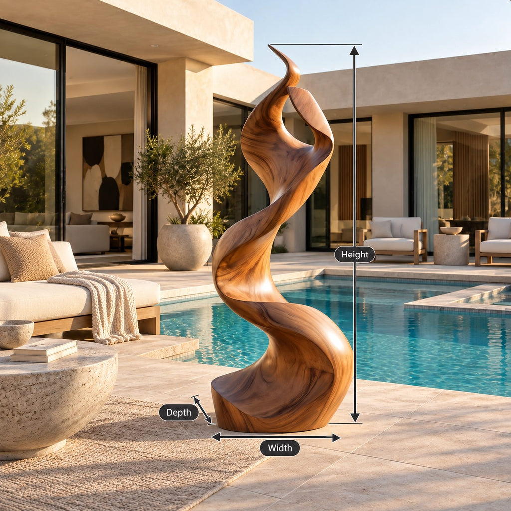 Contemporary Wood Sculpture With Flowing S Curve Twist For Living Room
