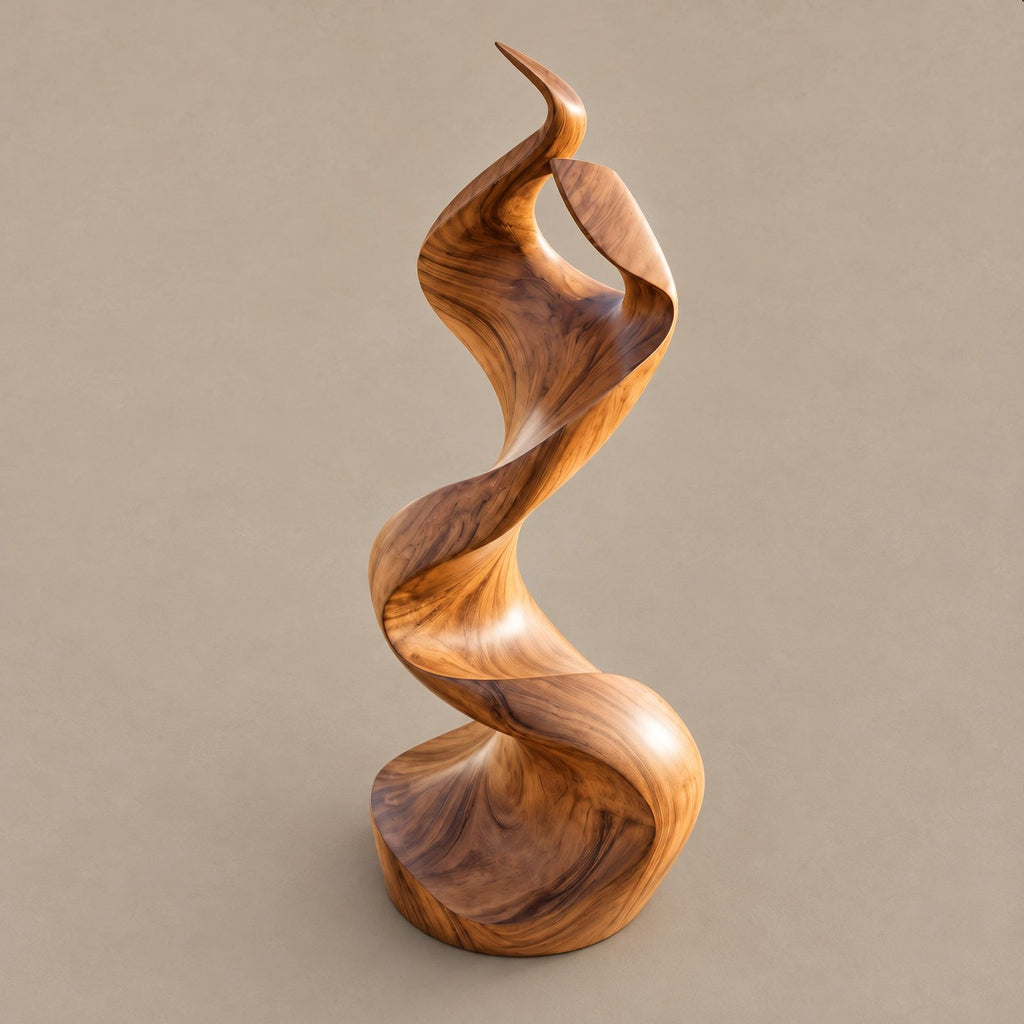 Contemporary Wood Sculpture With Flowing S Curve Twist For Living Room