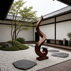 Minimalist Wood Sculpture With Open Loop Silhouette For Living Room