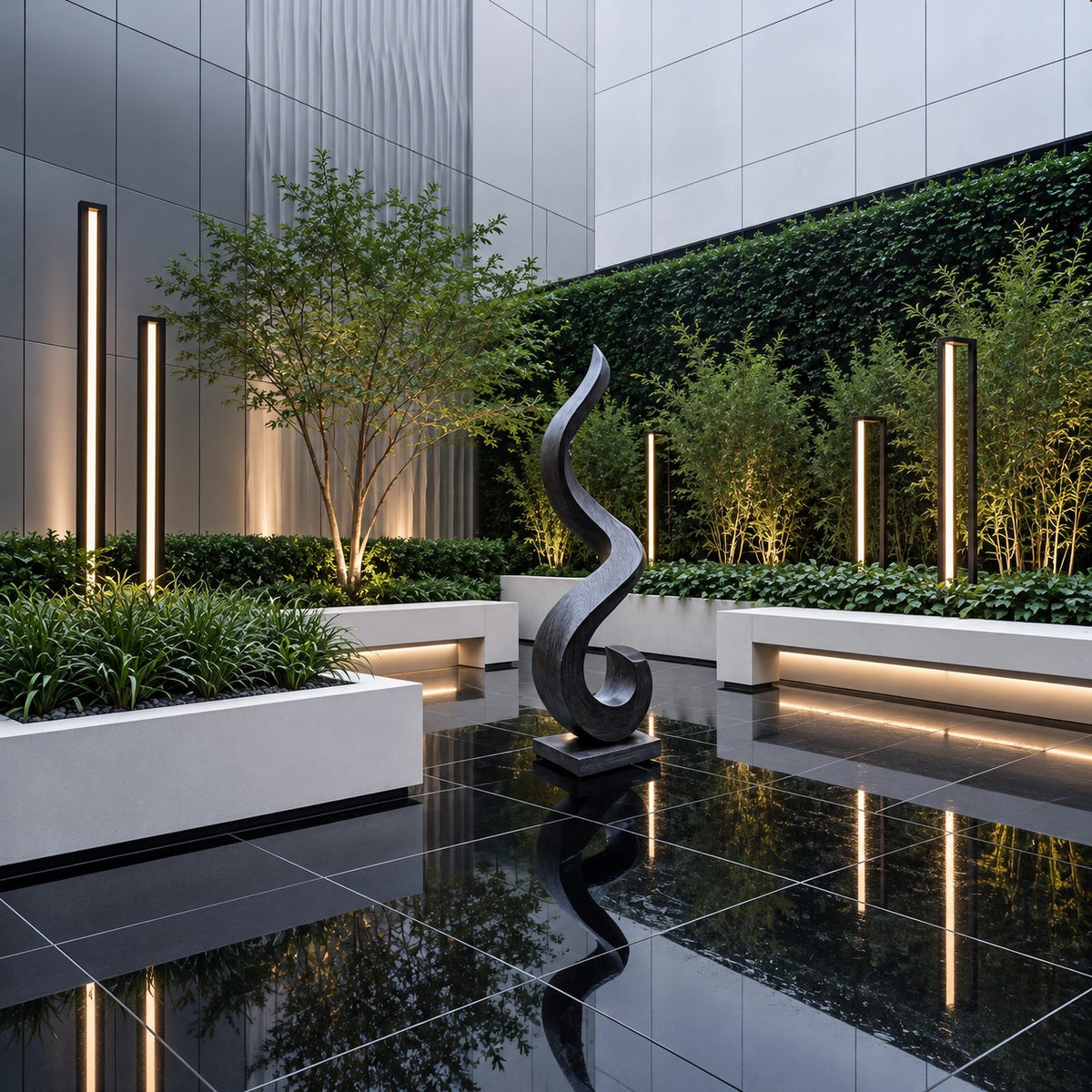 Minimalist Wood Sculpture With Open Loop Silhouette For Living Room