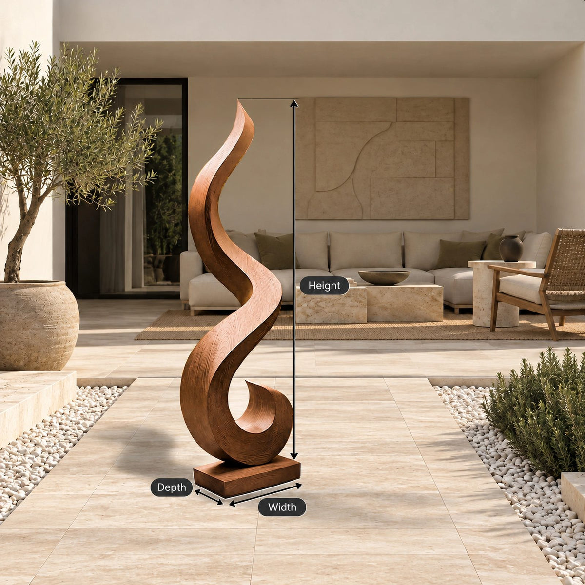 Minimalist Wood Sculpture With Open Loop Silhouette For Living Room