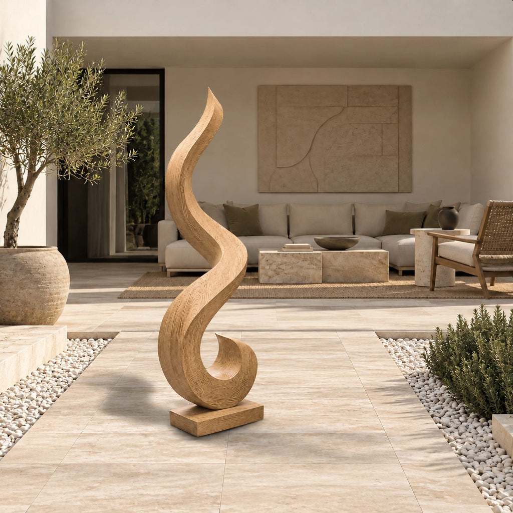 Minimalist Wood Sculpture With Open Loop Silhouette For Living Room