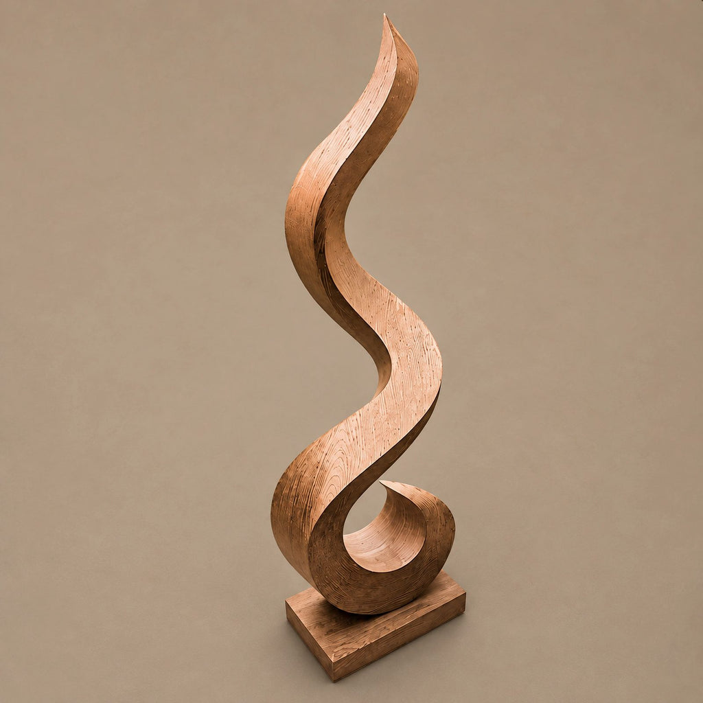 Minimalist Wood Sculpture With Open Loop Silhouette For Living Room