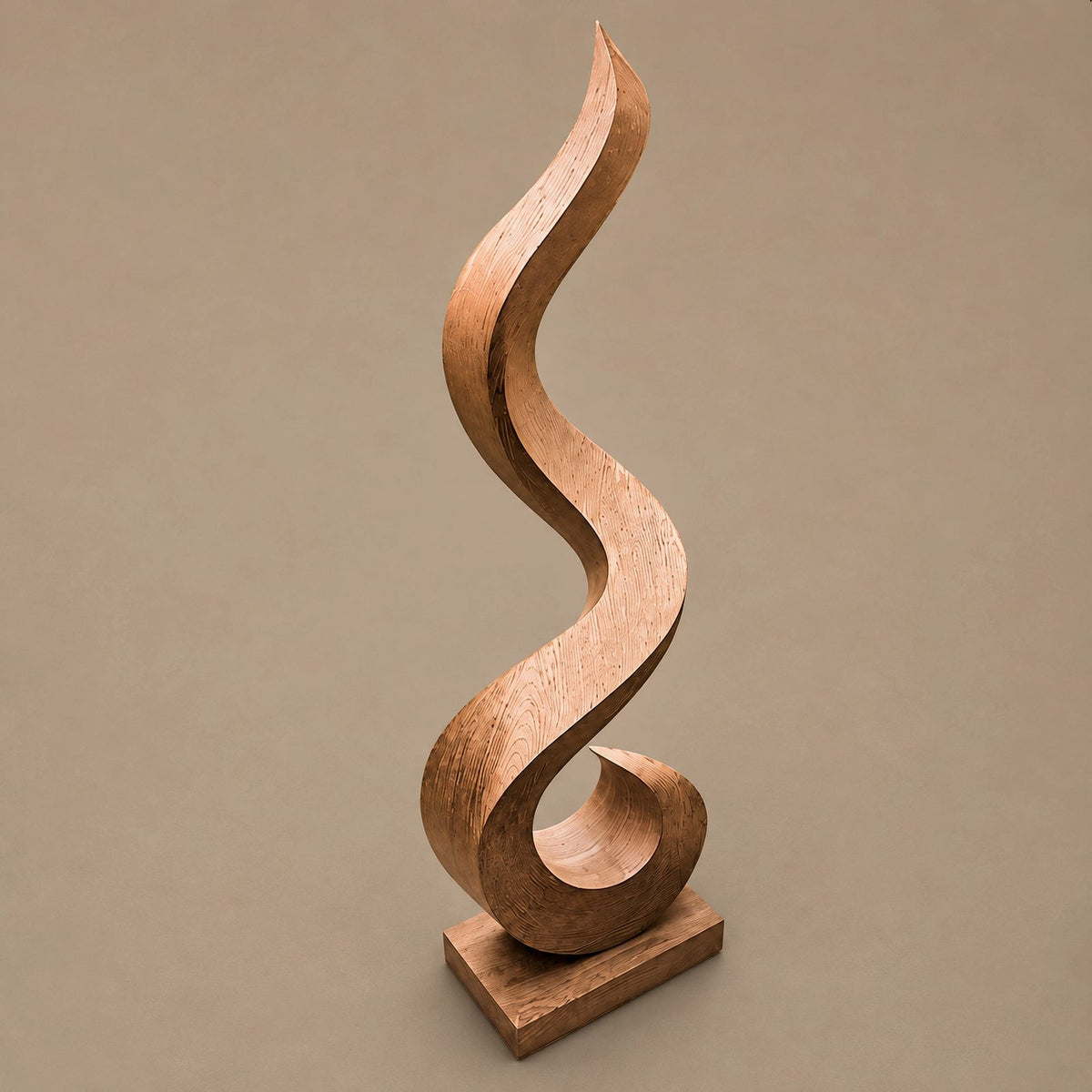 Minimalist Wood Sculpture With Open Loop Silhouette For Living Room