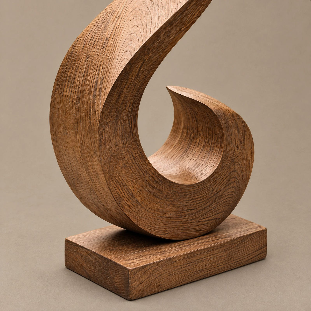 Minimalist Wood Sculpture With Open Loop Silhouette For Living Room