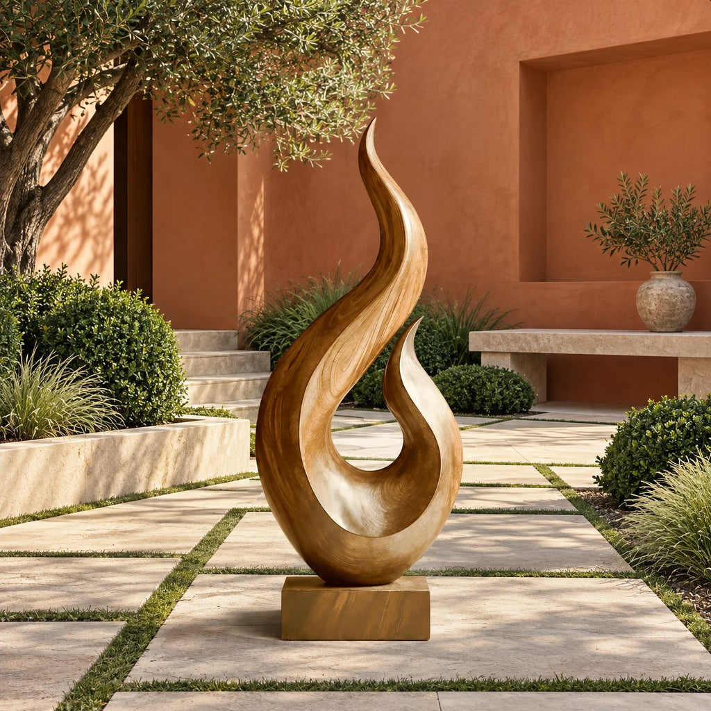 Scandinavian Wood Sculpture With Tapered Flame Twist For Living Room