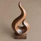 Scandinavian Wood Sculpture With Tapered Flame Twist For Living Room