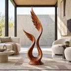 Farmhouse Wood Sculpture With Rising Flame Cluster For Living Room