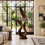 Farmhouse Wood Sculpture With Rising Flame Cluster For Living Room
