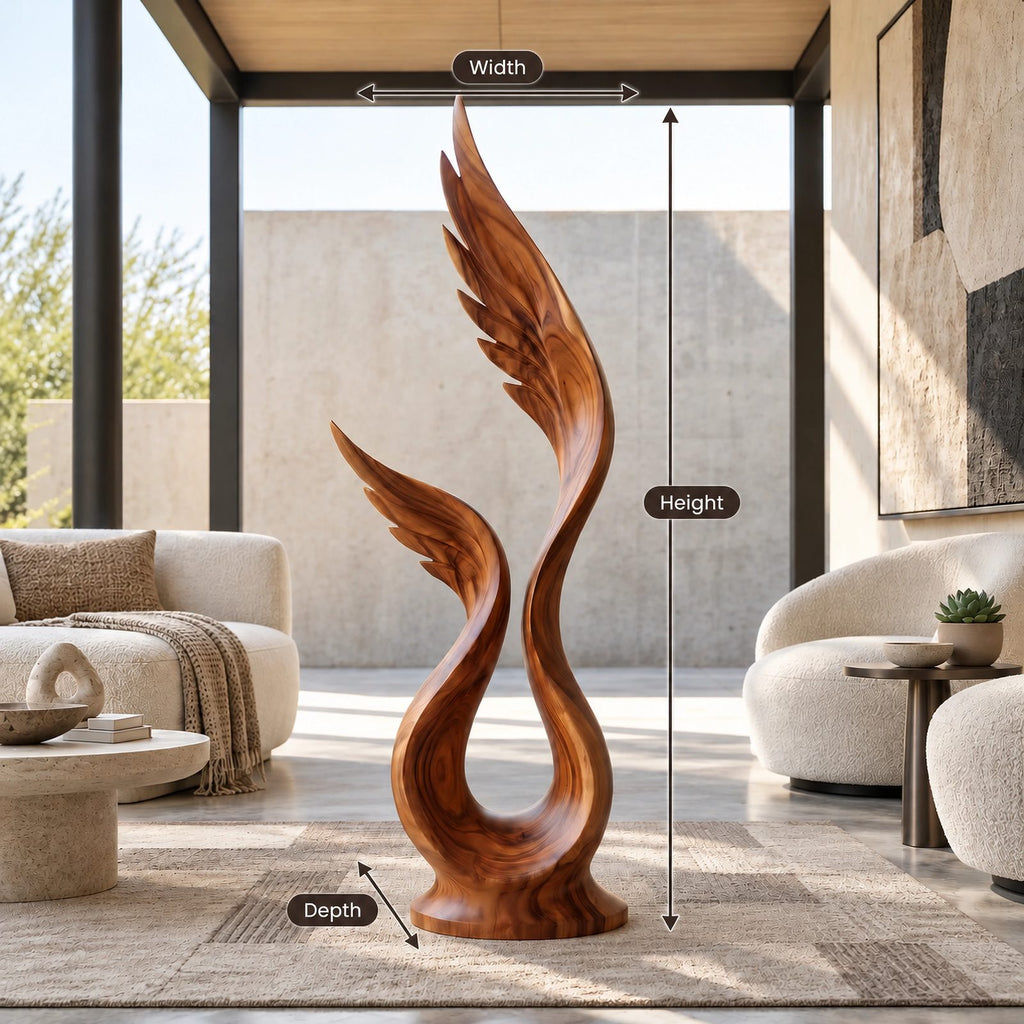 Farmhouse Wood Sculpture With Rising Flame Cluster For Living Room